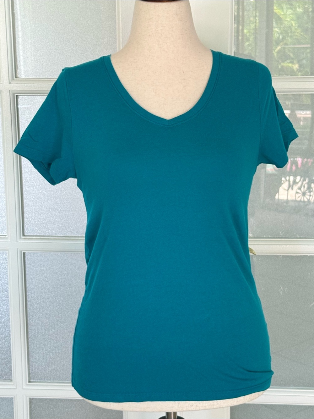 Women's Teal V-Neck Short Sleeve Top Everyday Summer Top